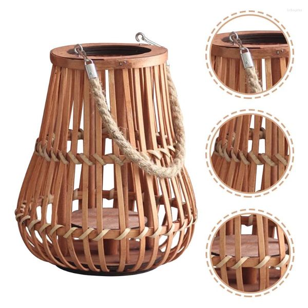 Titulares de vela Vintage Candelier Hollow Pingente Rattan Ornamento Festivo Criativo Handheld