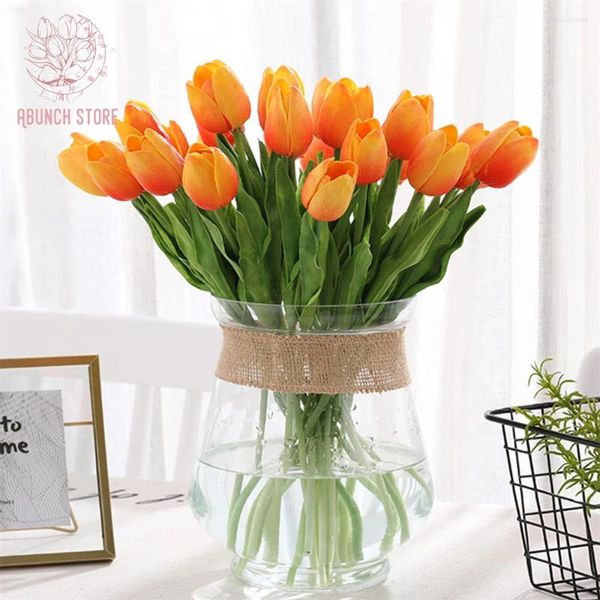 Flores decorativas 10pcs toque real tulipas Pu buquê de flores artificiais para arranjo Party Wedding Spring Home Room de jantar Diy Table