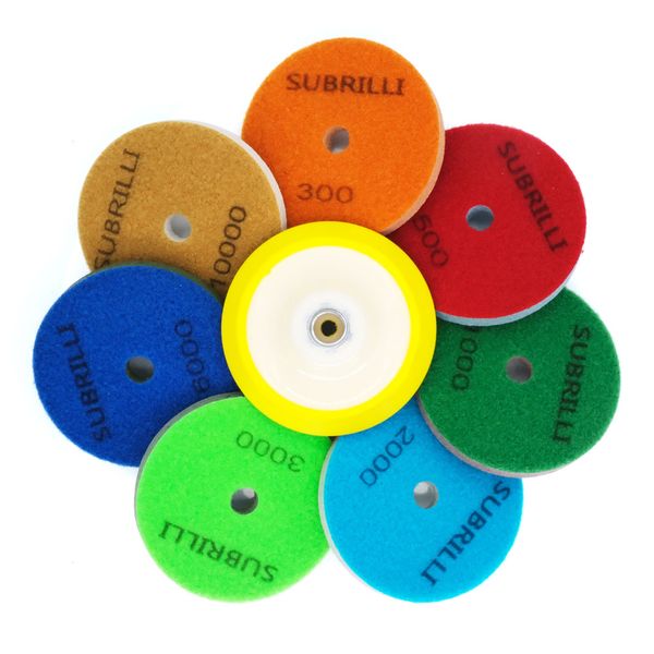 4 Zoll Diamant Polishing Pads Kit Schwamm Diamantpolsterscheibe für Marmor Grantie Betonboden mit Backer Pad M14 5/8-11