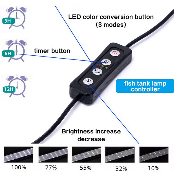 Aquário Luz de espectro completo grande tanque de peixe LED LUZ para planta de água aquática com lâmpada brilhante do timer 110-240V 100cm 110cm 120cm