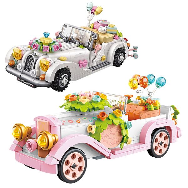 Mini Mini Casamento Carros Esportivos Vintage Blocos de Construção Blocos Noivo Figuras de Brilhas Montagem Brinquedos de Flores Toys Para Crianças Presentes