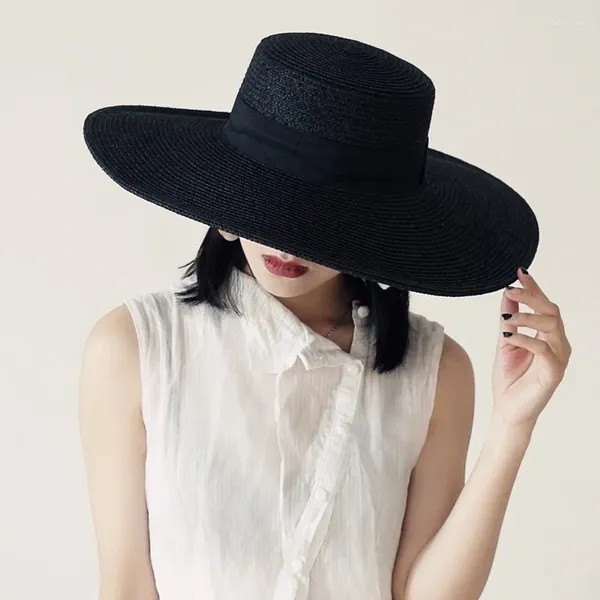 Cappelli larghi Brim Big Big Flat Top Hat Female Summer Shade Vacazioni Sun Paglie di sole francese retrò