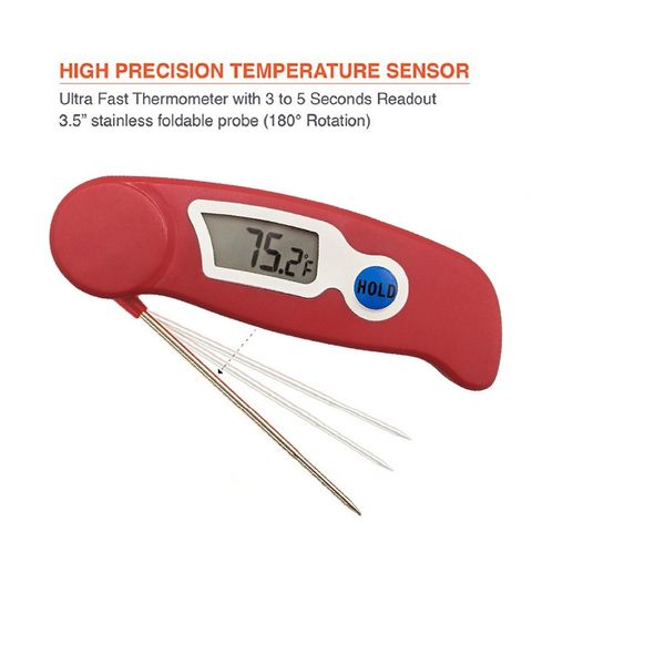 Einfach zu bedienender einfacher digitaler Instant -Lesen Faltprob Thermometer Futter Kaffee Milch Hühnerfleisch Kälte Getränk BBQ Thermometer