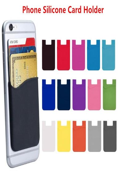 15 цветов держателя телефонной карты Силиконовый клейкий клейкий идентификатор идентификатор кредитных карт кошелька кошелька для корпуса в рукаве карман, совместимый со смартфонами8889214