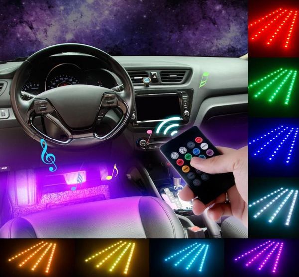 4 em 1 carro dentro da atmosfera lâmpada 48 LED Interior Decoração Iluminação RGB 16Color LED sem fio controle remoto 5050 chip 12v charg87299906