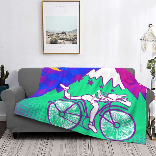 Pile ultra-soft albert hoffman lsd bicycle day browtets coperte da blotter acido flanella calda per il divano delle auto trapunta