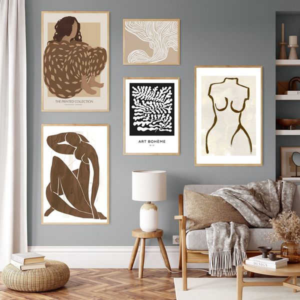 Abstrato bege betas de pôster vintage imprimir Picasso Matisse Line Dove Painting Wall Art Pictures para decoração da casa da sala