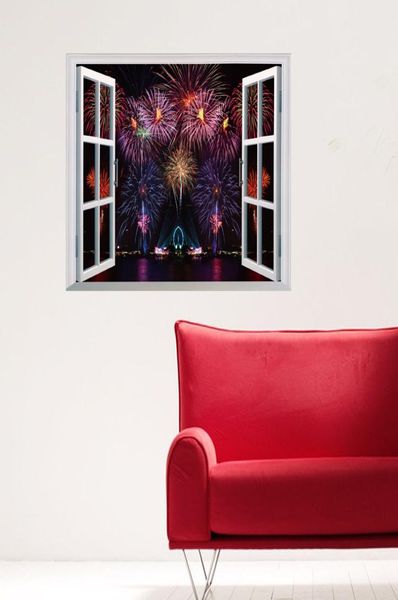 Feuerwerk Display Landschaft Fensteransicht Wandaufkleber Wohnzimmer Schlafzimmer Wandtattoos DIY Home Dekoration Wallpaper Poster Flur DE6265608