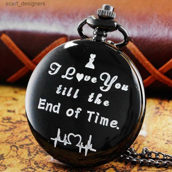 Relógios de bolso I Love You Gravando Texto Retro Quartz FOB Es Roman Pocket Hot New Clock Gifts para meninas Reloj Y240410