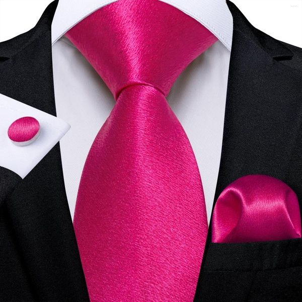 Bow Binds Solid Pink Flecken Männer Krawatte Set Taschentuch Cufflinks 8cm Breite Hochzeitsfeier Krawatte Bräutigam Männer für Zubehör Geschenk