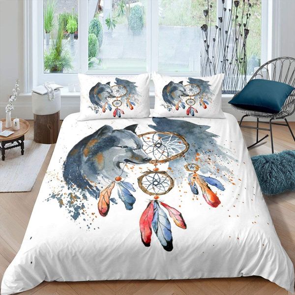 Wolf Duvet Cover Set König Queen Size Wildtiere Muster Polyester Bettdecke Cover für Kinder Jungen Mädchen Bettwäsche Set Quilt Cover