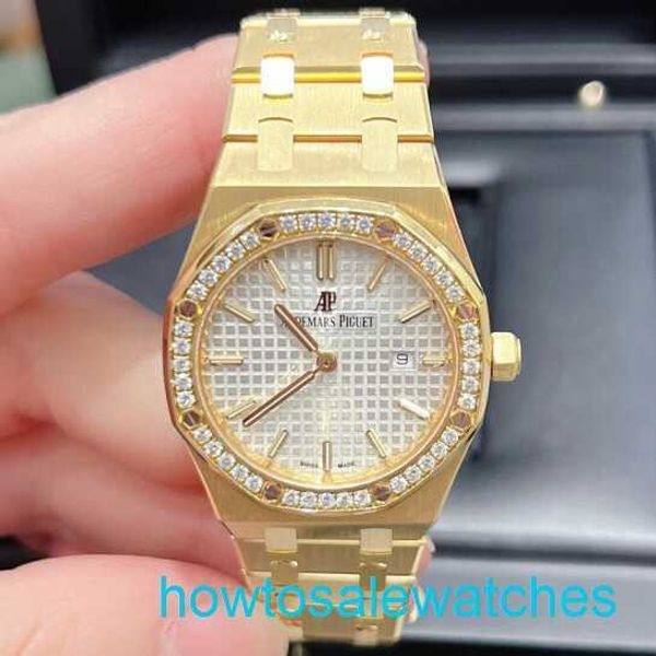 Male AP Wrist Watch Real Royal Oak Series Watch Women's 33mm Diâmetro Quartz Movimento Aço Branco Gold Gold Gold Casual Men Watch 67651ba.zz.1261ba.01