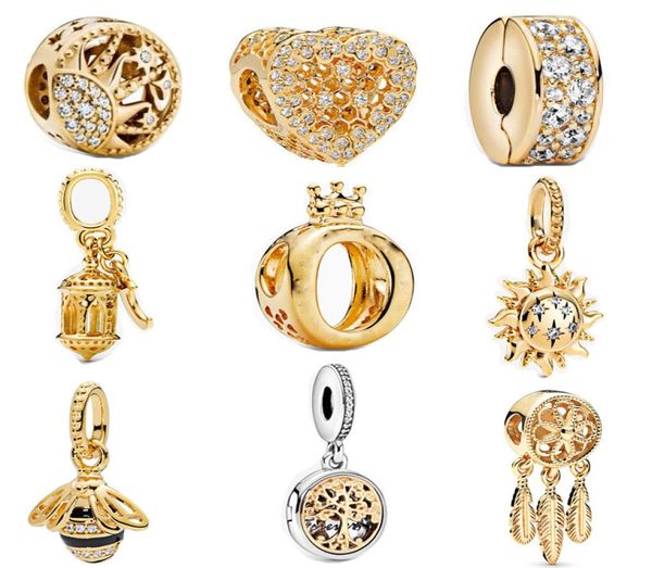 Novo popular 925 Sterling Silver Lantern Gold Sun Pingente Família de Bee Forever Beds para Fashion Charm Bread Bracelet Jewelry2045031