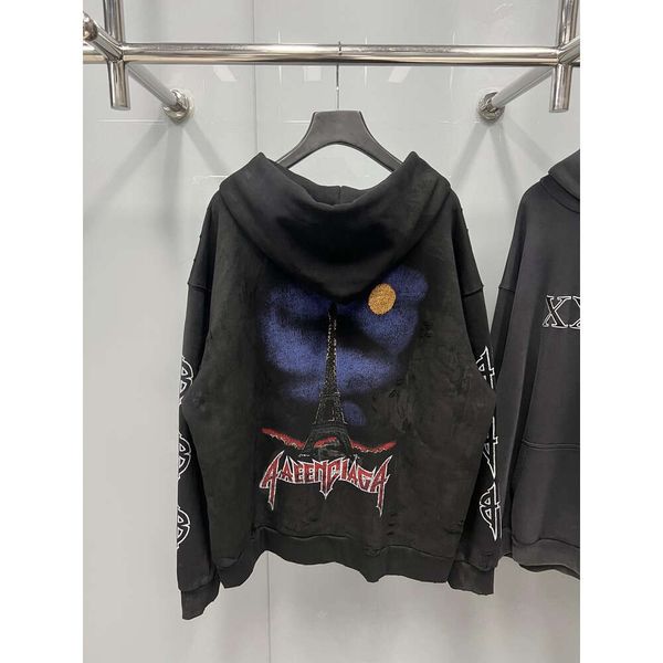 Marca paris balencigaas designer classici felpa con cappuccio sciolto maglioni di moda con cappuccio a casa 2023 Nuova torre graffiti dipinti a mano vecchia con cappuccio lavato ESW7 6MS1