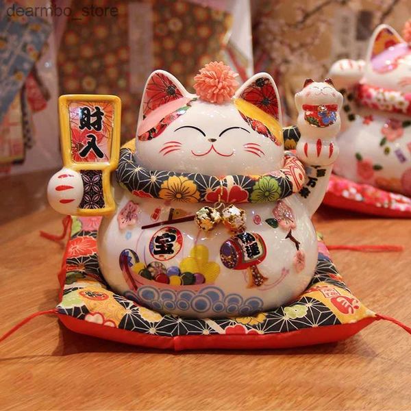 Kunsthandwerk 6 Zoll Keramik Lucky Cat Maneki Neko Fortune Cat Statue fenshui Ornamente Handwerk Geldkasten Home Dekoration Business IFTS L49