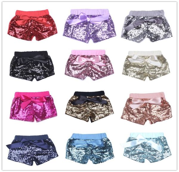 Meninas de meninas lantejas shorts calças casuais calça moda infantil glitter bling dança boutique arco princesa roupas curtas roupas 14 cores 5313037