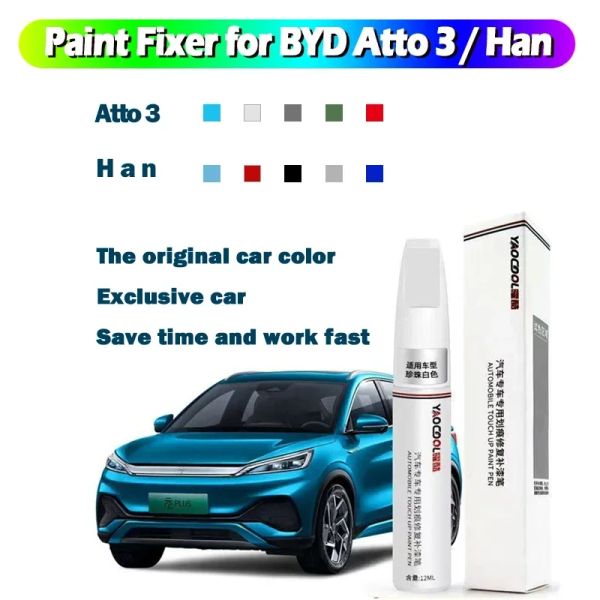 Caneta de reparo de tinta de carro nova para byd atto 3 han 2022 2023 reparo de fixador de tinta tocar acessórios de tinta preto branco azul verde