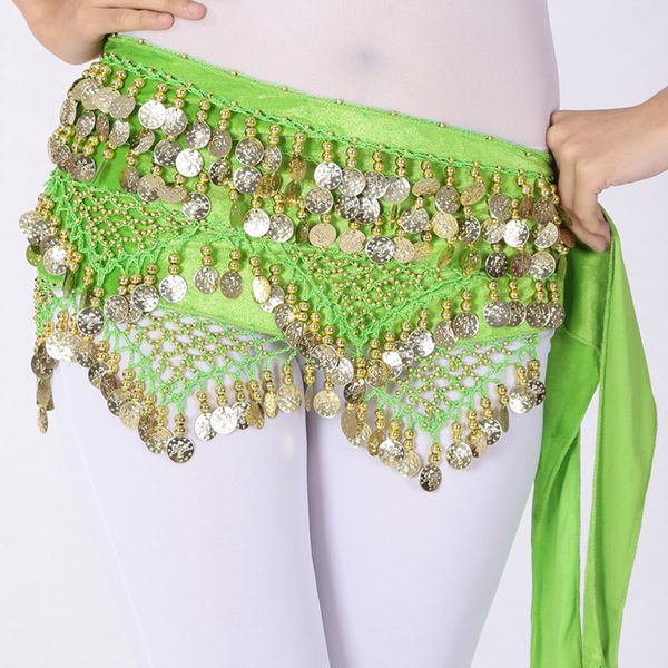 Donne monete d'oro Danza della danza del ventre alla cintura brillante di pancia luccicante che balla la sciarpa di velluto di danza indiana Costume Oriental Hip Scarf Wrap Gonna