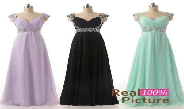 Em estoque, vestidos de dama de honra longa miçangas chiffon verde azul azul lilac imagem real 2019 vestidos de noite de noiva Prom barato R6797064