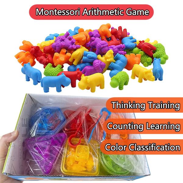 Animal Sauger Montessori Zählen Sie mathematische Spielzeuge Form Farbsortierspiele Kindergärtner Unterrichtshilfen Kinder lernen Spielzeug