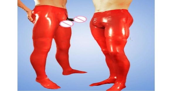 Mode Catsuit Kostüme PVC Faux Leder Red Latex sexy Hosen Leggings mit Schritt Reißverschluss angebracht. 8707636