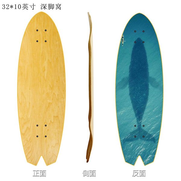 Deck em branco Surfskate, cauda inclinada, côncavo profundo, quadro de skate de surf terrestre, deck de longboard, suprimento de peças de placa esportiva, 32 polegadas