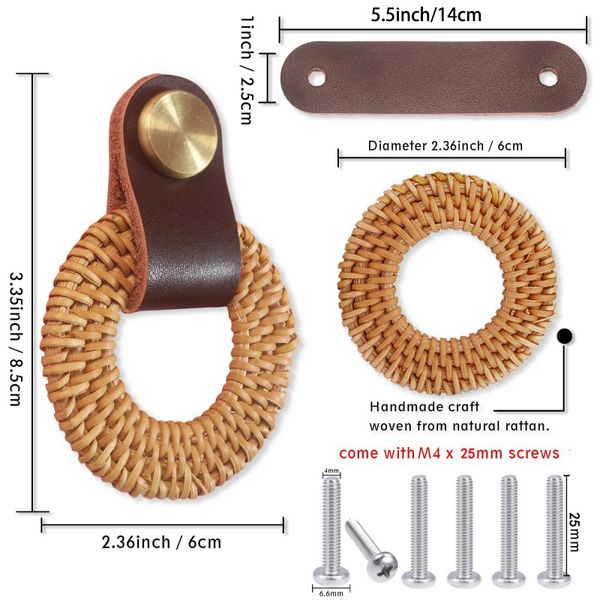 Mobili in pelle nordica manici fatti a mano in terapia di rattan per tessitura del guardaroba manopola armadio armadio armadio da cucina.