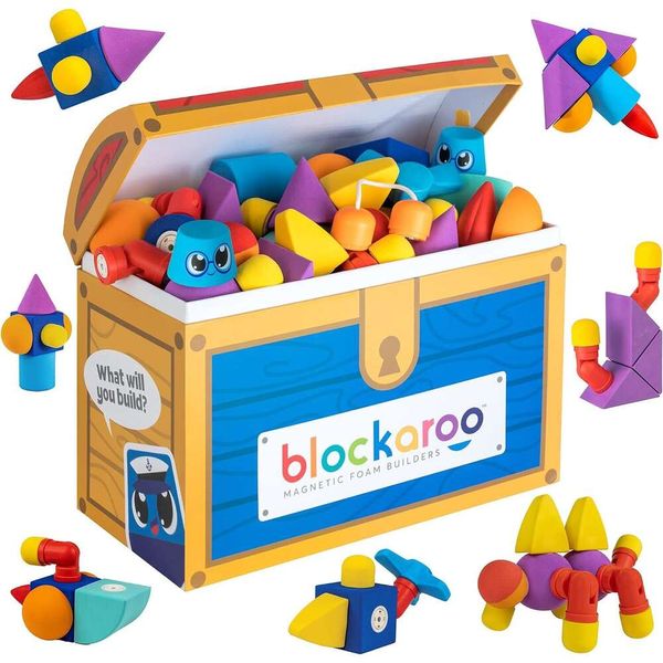 Blocos de espuma magnética de 100 peças definidos com peito de brinquedo - Toy Ultimate Bath para meninos e meninas em idade pré -escolar, bloqueios de engenharia, brinquedos para crianças pequenas
