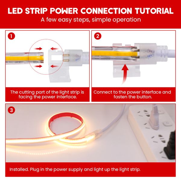 Striscia LED da pannocchia da 220 V 288DED/m di nastro adesivo flessibile impermeabile con spina interruttore europeo bianco/neutro bianco/neutro bianco/bianco 0,5-40 m