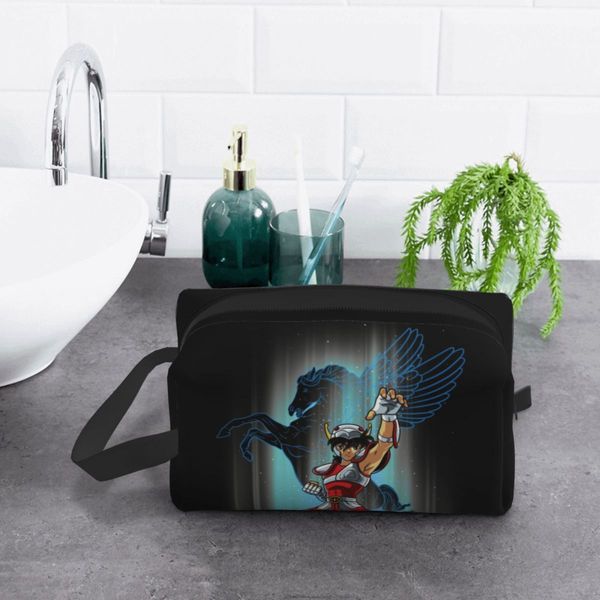 Custom Seyia of Pegasus Travel Cosmetic Bag Saint Seiya Knights of the Zodiac Makeup Toiletry Organizer Ladies Dopp Dopp Kit