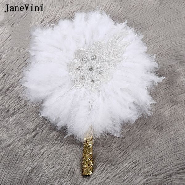 Janevini African Turkey Feather Green Bridal Bouquets Fan con paillettes Fan di piume artificiale per Dance Wedding Party Decoration