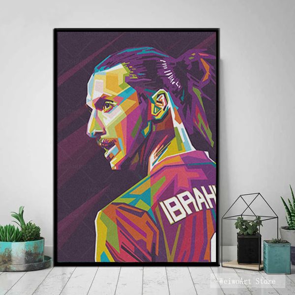 Zlatan Ibrahimovic Poster Suécia Player Player Prints Pintura de futebol Imagem de arte de parede esportiva para decoração da sala de estar decoração