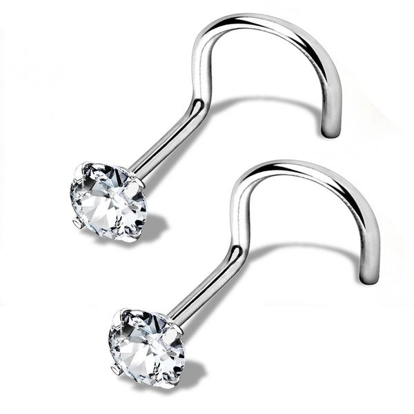 2pcs ASTM F136 Titanyum Pierc Nostril Halkası Burun Saplama Burun Gövdeli CZ Piercing Septum Bar Pin Burun Studs Vücut Takı Toptan Satış