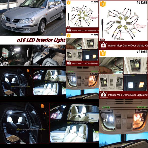 TCART 6X Hata Ücretsiz Araba LED parlak araç iç harita Dome Kapı Işıkları Kit paketi Nissan Almera N16 Aksesuarları 2000-2006