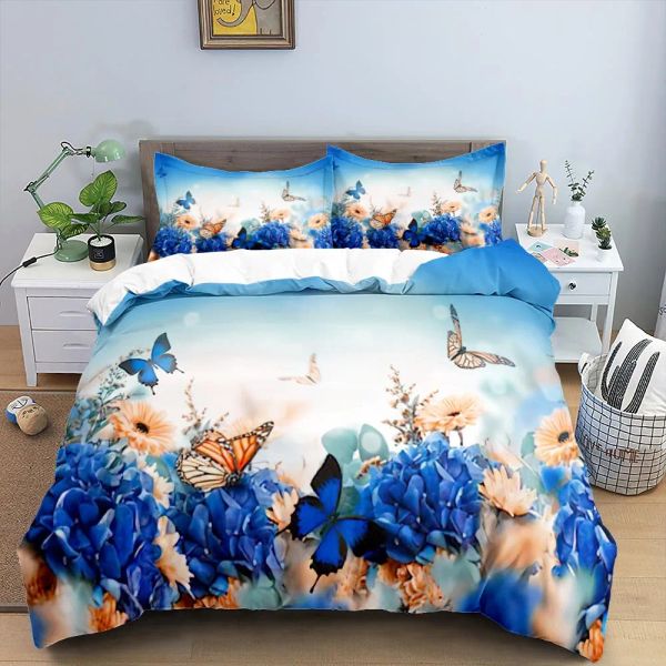 Butterfly 3D Flower Duvet Capa Conjunto de colch