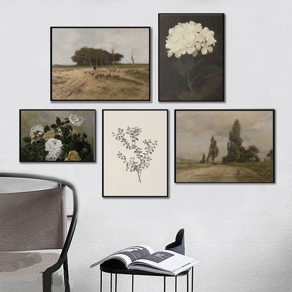 Vintage Poster Country Landschaftsölmalerei auf Leinwand Kunstdrucke Blumenpflanze Wand Dekorative Bilder für Wohnzimmer Schlafzimmer