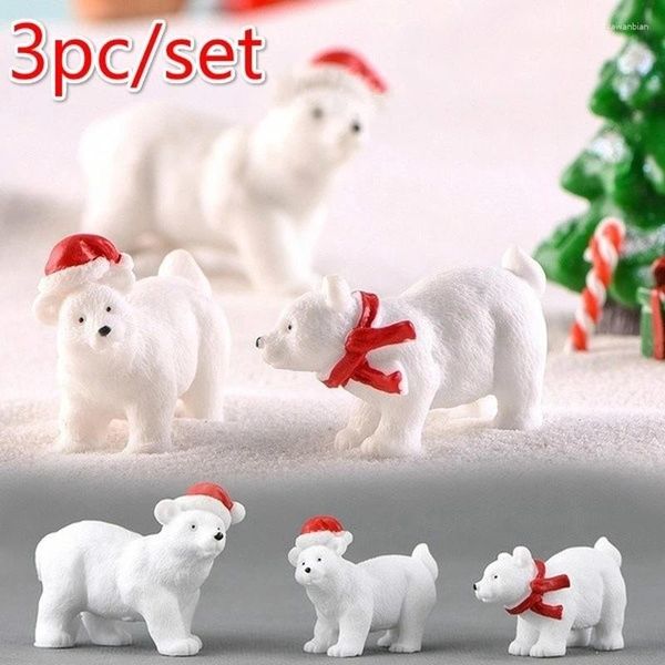 Estatuetas decorativas 3pcs/conjunto Animal Miniature Christmas Polar Bear Garden Micro Snow Landscape DIY Acessórios