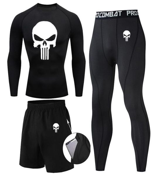 Kompression MMA Rashguard Männer S jiu Jitsu T -Shirt Hosen Muay Thai Shorts Haiby Guard Schädel Fitnessstudio Männer BJJ Boxing 3PCS Sets Kleidung 225779546