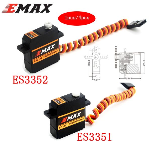 1/4 PCs EMAX ES3351 ES3352 9mm 4,8-6V Analog / digitales Servo-Metallgetriebe für RC-Segelflugzeug-RC-Flugzeug-RC-Drohne