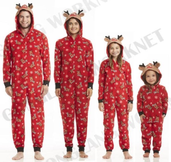 Abbinamento in famiglia Match Christmas Ganper Grovingsuit Women Men Baby Kids Red Stampa di Natale Sleep Abbigliamento da notte Outfit con cappuccio con cappuccio 8534704