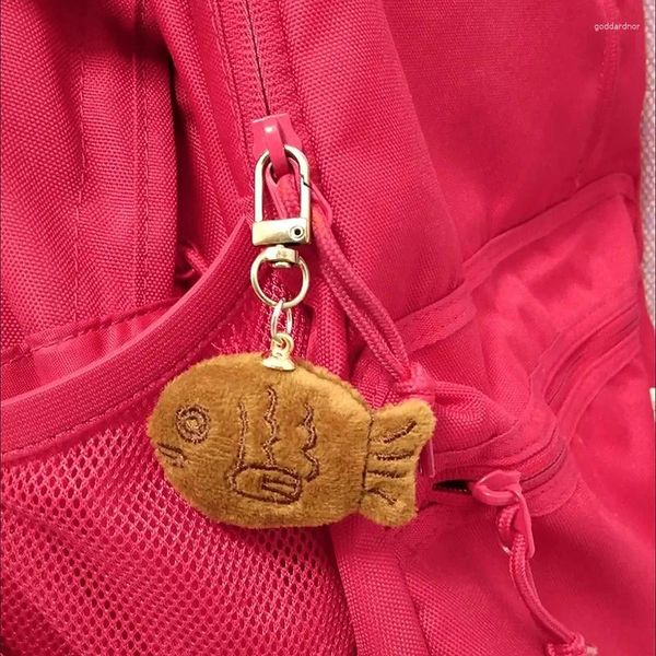 Chaves Keychains Kawaii Phone Strap Charm Keycord Land lateral Toy Plush Taiyaki Chave de pendente para presente de acessório