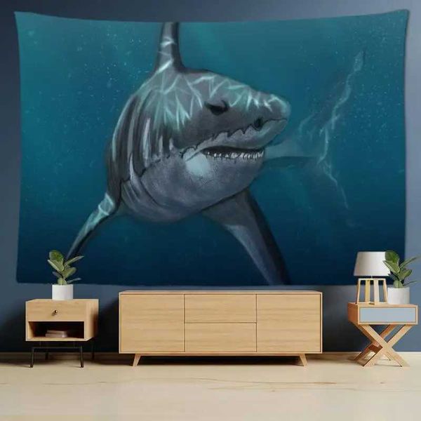 Fish Shark Golphin Takestries Sea Água Engraçada Decarda de Tapestia de Tapestry Parede Decoração de Arte Decoração de Tapestres R0411