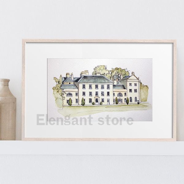 Case di Jane Austen Books Stampa NETHETHETHFIELD Hall WaterColor Painting Poster di tela Norland Park Art Stampe Gollo Gift