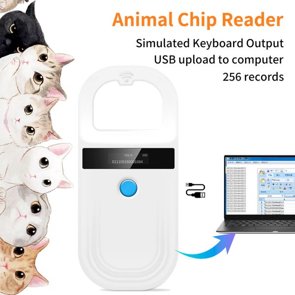 134.2KHz Animal RFID Chip Reader BT e USB Emid FDX-B Reader Pet Cat Dog Microchip Scanner