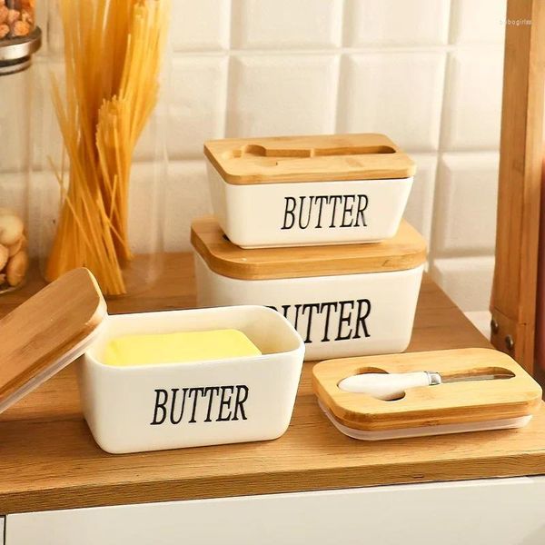 Garrafas de armazenamento Caixa de prato de manteiga com tampa e recipiente de suporte para um goleiro grande do balcão mantém até 2 palitos brancos