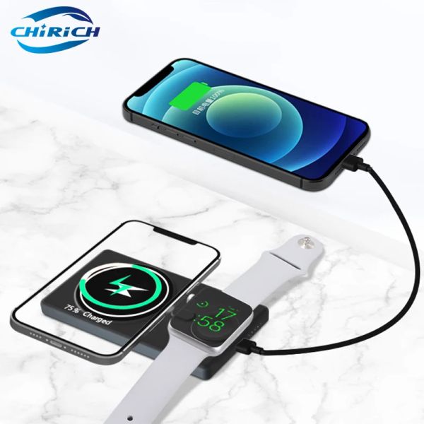 Fälle Magnetic Wireless Power Bank 5000mAh 3 in 1 15W Ladegerät Camping externe Hilfsbatterie für iPhone AirPods Iwatch Huawei