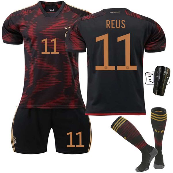 2223 Deutschland weg Schwarz Gold Nr. 11 Royce 8 Cross 13 Müller 19 Sane Football Shirt Short Set