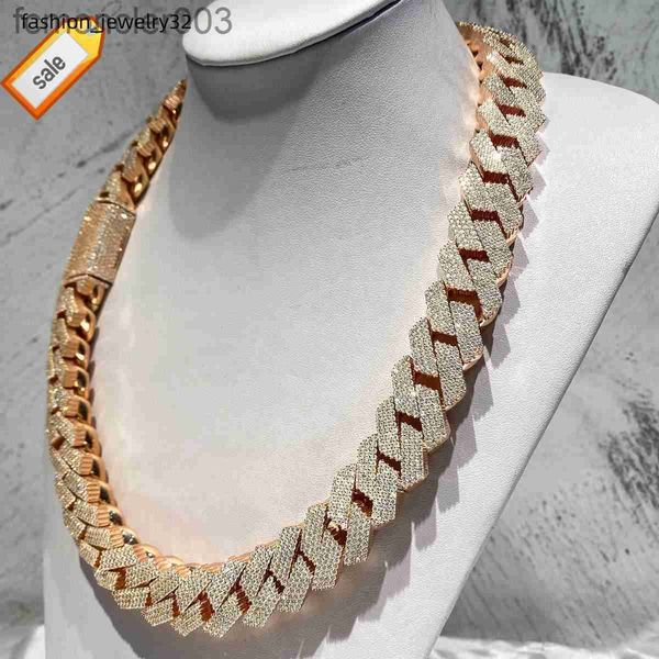 Mais grosso de 20 mm de diamante 925 Sterling Silver Iced Out Pong Configuração VVS Moissanite Chain Link Chain J4TD