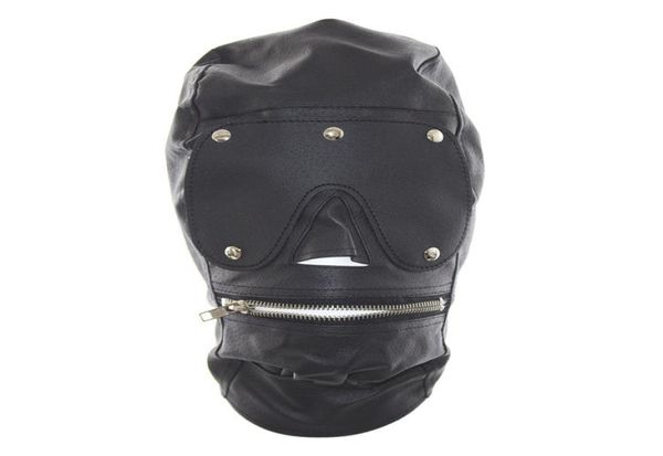 PU -Leder mit oberer Klasse Full Face Maske mit Reißverschluss Mündung offener Slave Reißverschluss Mund vollständig geschlossene Kopfbedeckung für Rollenspiele sexy A3330637