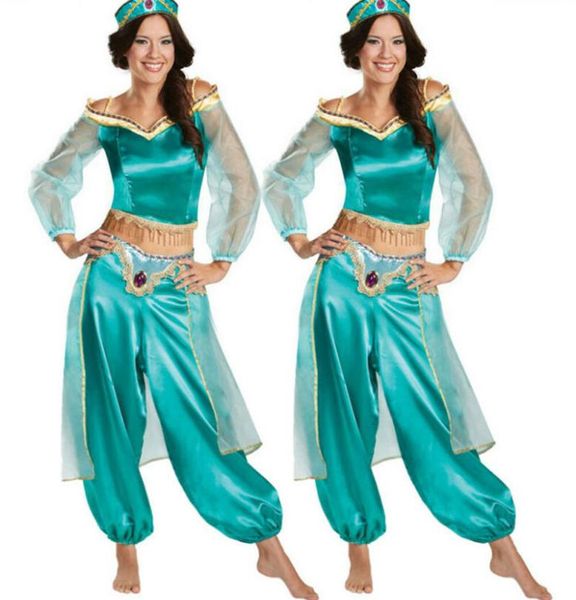 Halloween 3pcs Aladdin Jasmine Prinzessin Cosplay Frauen Mädchen Outfits Kostüm für Partykostüm1475787